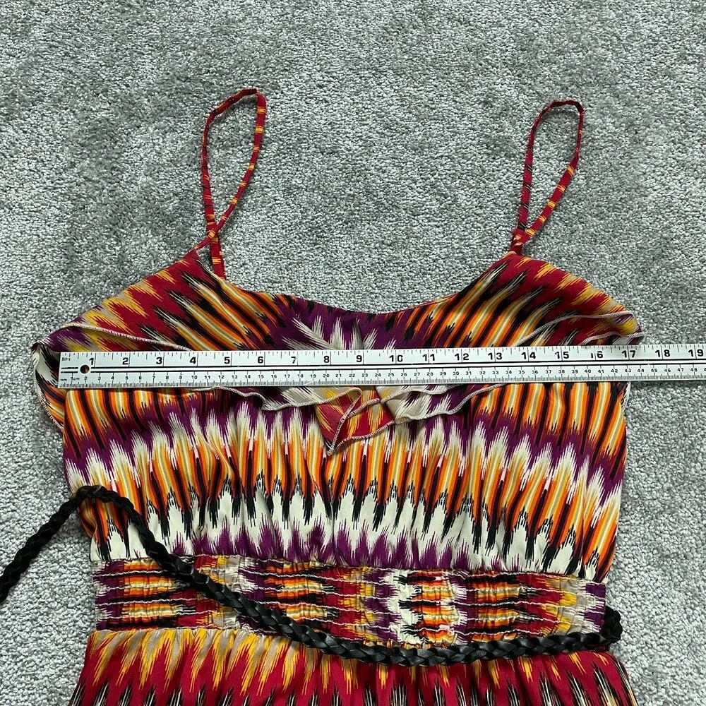 Love Reign Dress Womens XL Multicolor Midi Spaghetti Strap Boho Aztec Belted